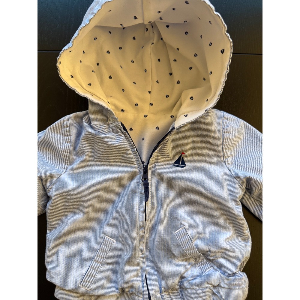 Coastal Baby Sailing Jacket Size 6 Months Blue 100% Cotton Hooded Lined Full-Zip